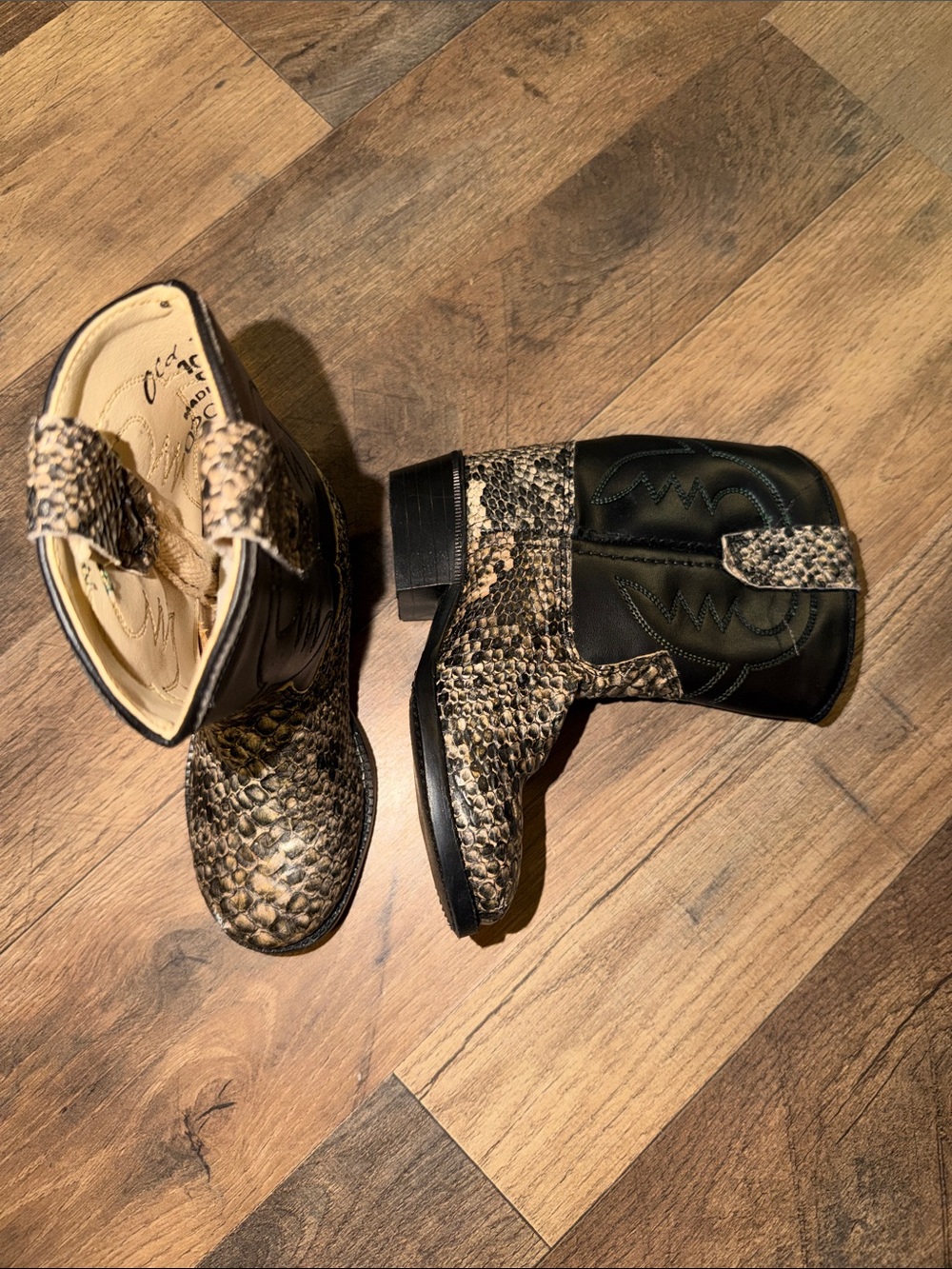 Old West Black and Snakeskin Kids Western Boots
